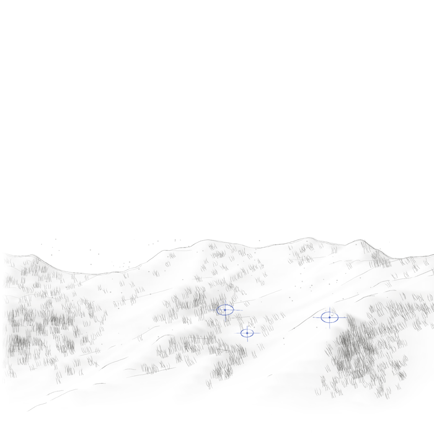 Observed terrain with drawn datum rings and survey stipple